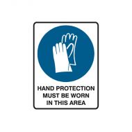 841780 Small Stick On Labels - Hand Protection Must Be Worn In This Area 