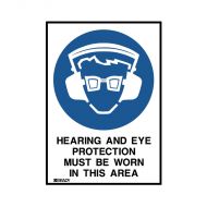 PF841245 Small Stick On Labels - Hearing And Eye Protection Must Be Worn In This Area 