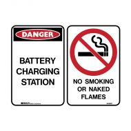 PF842865 Multiple Message Sign - Batteries Charging No Smoking Or Naked Flames 
