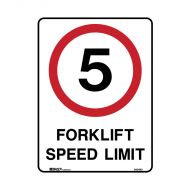 PF843486 Forklift Safety Sign - 5 Fork Lift Speed Limit 