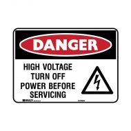 PF844232 BradyGlo Sign - Danger High Voltage Turn Off Power Before Servicing 
