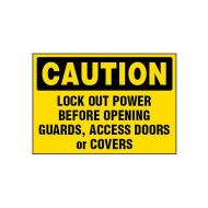 PF856802 Lockout Tagout Labels - Caution Lock Out Power Before Opening Guards, Access Doors or Covers Labels