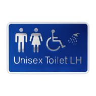 874632 Premium Braille Sign - Unisex Toilet & Shower LH S-B 