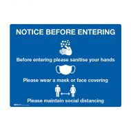 Notice Before Entering Sign - Sanitise, Mask, Social Distancing