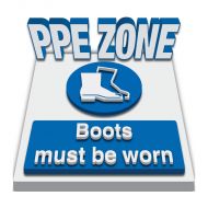 3D Floor Marking Mandatory Sign - PPE ZONE, Boots Must Be Worn, 450mm