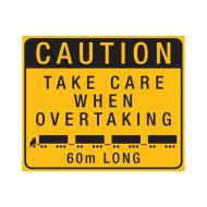 Road Train Sign - Caution Take Care When Overtaking 60m Long, Class 2 Aluminium, 1000 x 833mm
