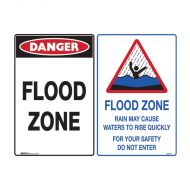 Multi-Message Danger Flood Zone Sign, 600 x 450mm, Metal