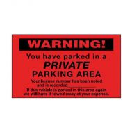 Parking Control Labels - Private Parking Area W200mm x H114mm