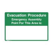 838860 Emergency Information Sign - Evacuation Procedure Emergency Assembly Point For This Area Is 