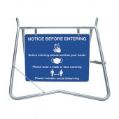 Notice Before Entering - Sanitise, Mask, Social Distancing Sign & Swing Stand Kit