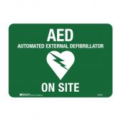 AED Defibrillator Sign - AED on Site, Self Adhesive Vinyl, 180 x 250mm