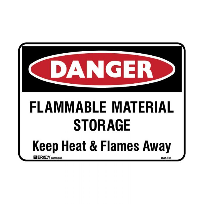 834617 Danger Sign - Flammable Material Storage Keep Heat & Flames Away 