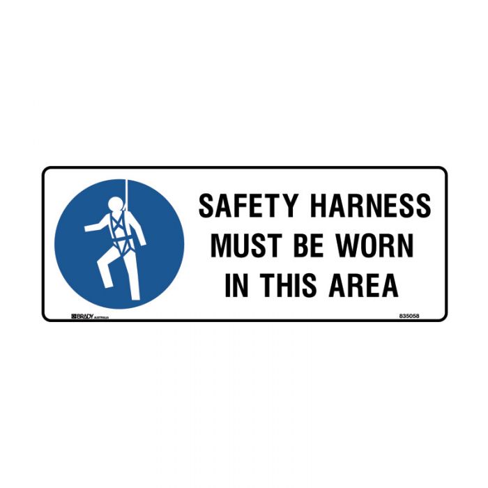 835058 Mandatory Sign - Safety Harness Must Be Worn In This Area 