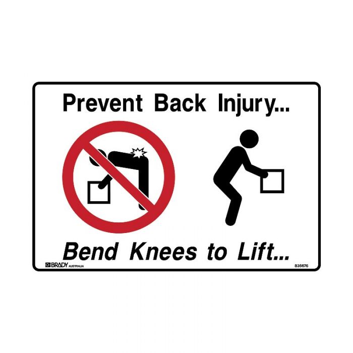 835644 Warehouse-Loading Dock Sign - Prevent Back Injury. Bend Knees To lift 