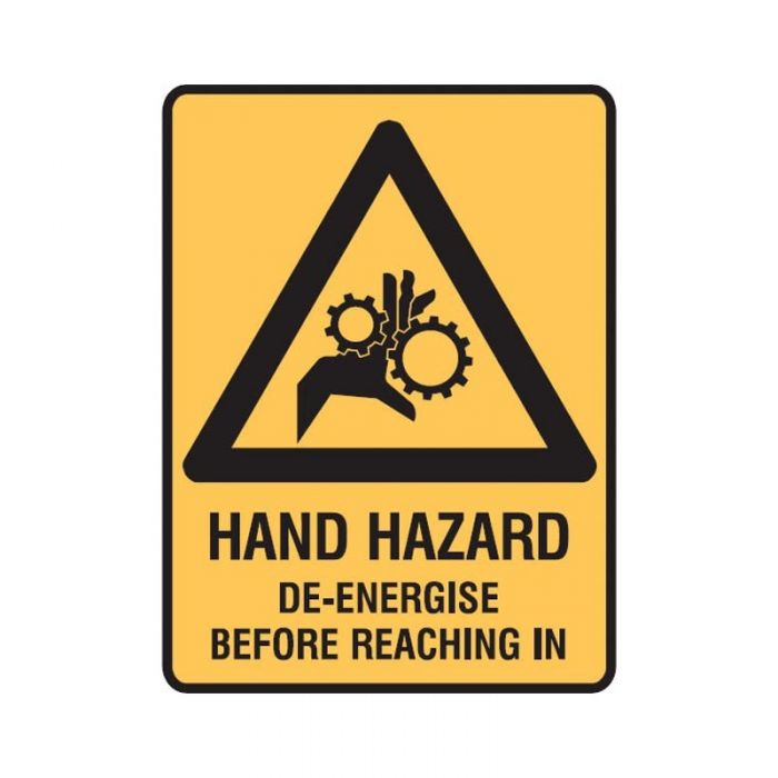 835808 Warning Sign - Hand Hazard De-Energise Before Reaching In 