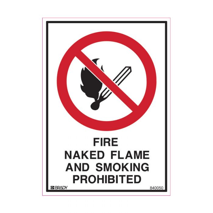 840050 Small Stick On Labels - Fire Naked Flames And Smoking Prohibited 