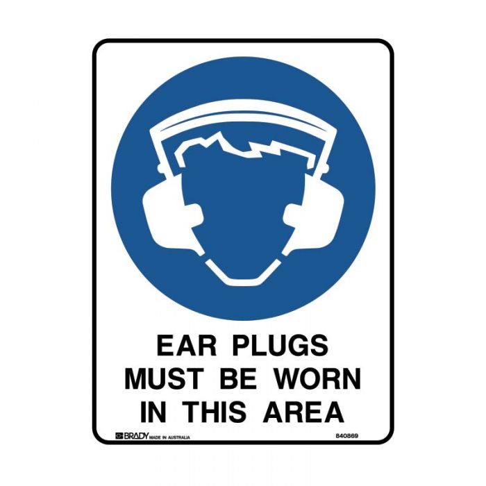 840869 Mandatory Sign - Ear Plugs Must Be Worn In This Area 