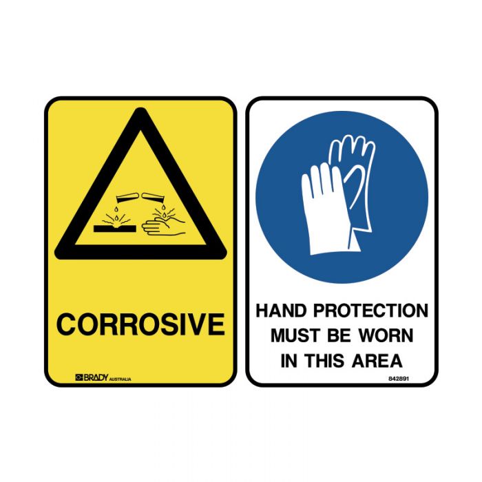 842886 Multiple Message Sign - Corrosive-Hand Protection 