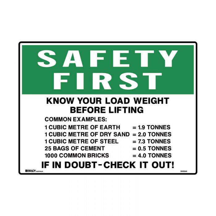 843544 Forklift Safety Sign - Safety First Know Your Load Weight Befor Lifting Common Examples... 