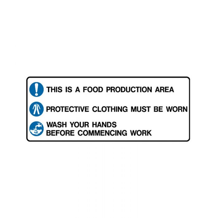 844021 Kitchen-Food Safety Sign - This Is A Food Production Area Protective Clothing Must Be Worn 