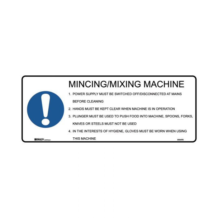 844075 Kitchen-Food Safety Sign - Mincing-Mixing Machine 