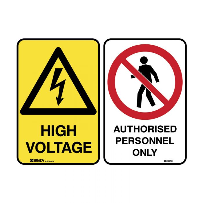 844349 Multiple Message Sign - High Voltage-Authorised Personnel 