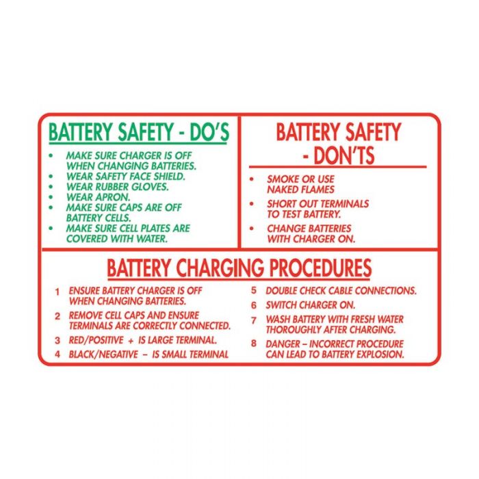 846390 Battery Charging Sign - Batteries Safety Do's..Battery Safety Dont's..Battery Charging Proc.. 