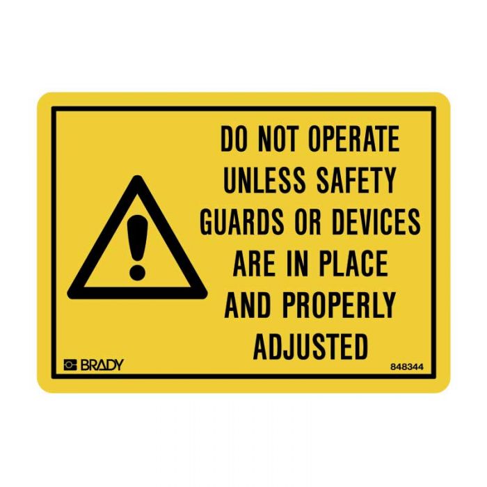 848344 Small Stick On Labels - Do Not Operate Unless Safety Guards Or Devices Are In Place 
