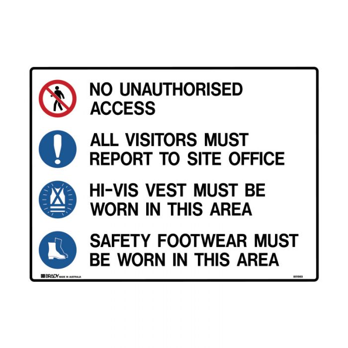 851563 Mandatory Sign - No Unauthorised Access All Visitors Must Report To Site Office 