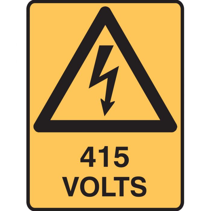 Warning Sign - 415 Volts (Self Adhesive Vinyl) H250mm x W180mm