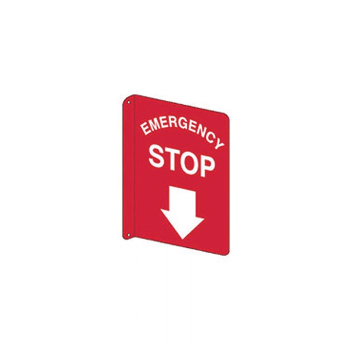 Entry & Overhead Sign - Flanged Wall Sign Emergency Stop (Polypropylene) H300mm x W225mm