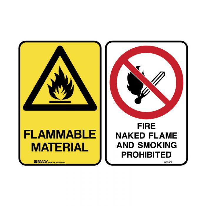 855521 Multiple Message Sign - Flammable-Flame and Smoking Prohibited 