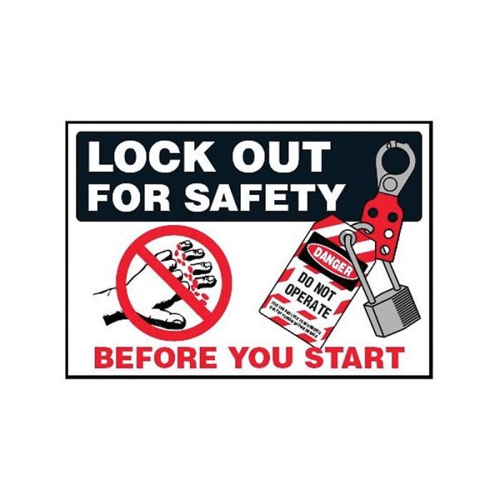 856798 Lockout Tagout Labels - Lock Out For Safety Before You Start Labels