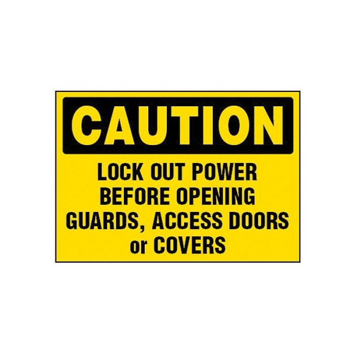 856799 Lockout Tagout Labels - Caution Lock Out Power Before Opening Guards