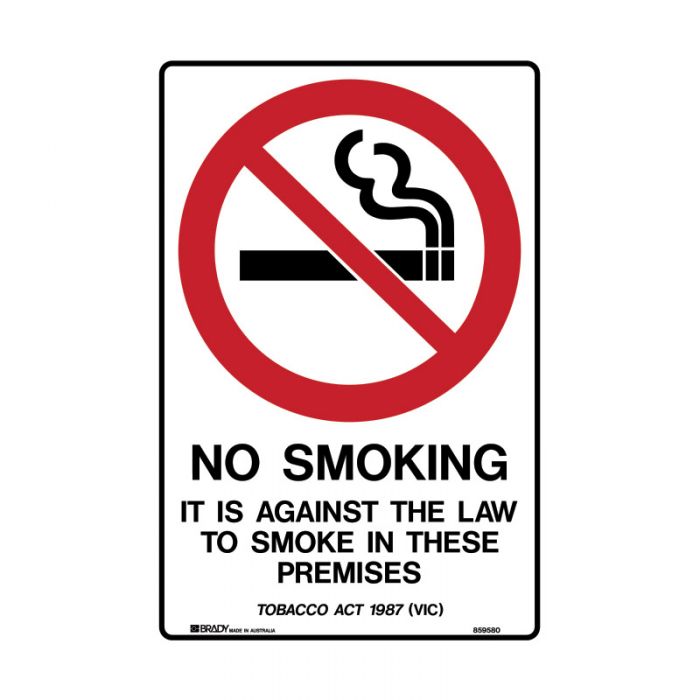 859576 Prohibition Sign - Vic - No Smoking It Is Against The Law To Smoke In This Premises Smoke-Free.. 