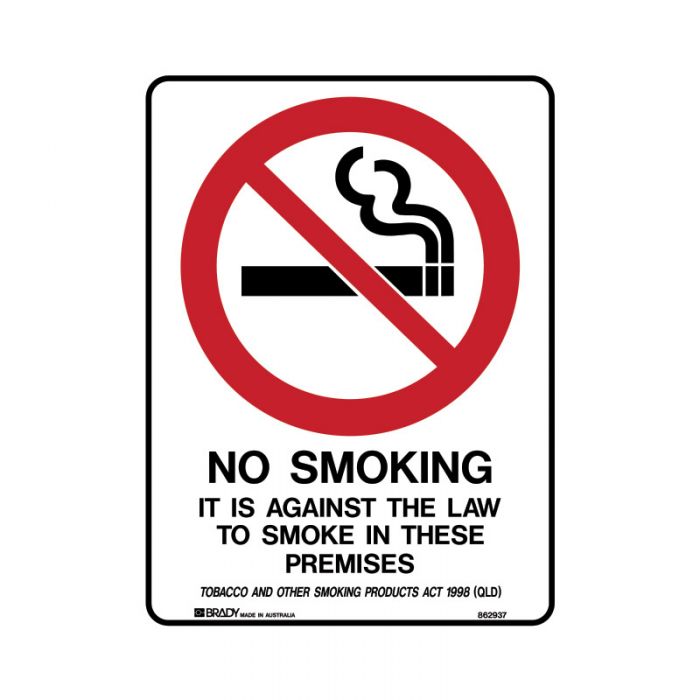 862935 Prohibition Sign - Qld - No Smoking It Is Against The Law To Smoke In This Premises 