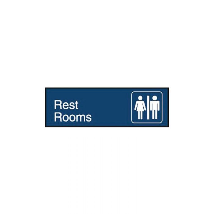 863088 Engraved Office Sign - Rest Rooms + Symbol 