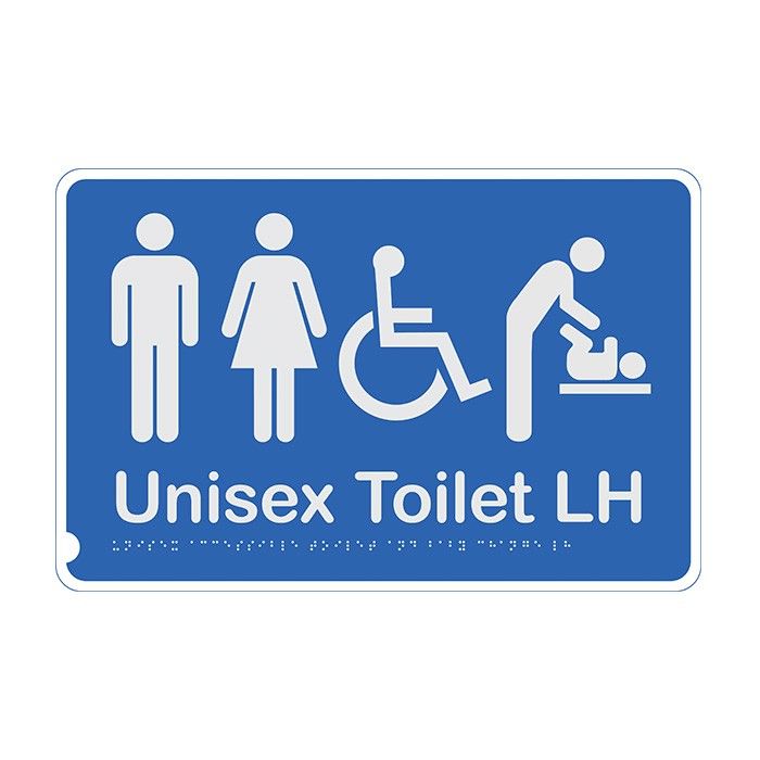 877468 Premium Braille Sign - Unisex Toilet & Baby Change LH B-W 