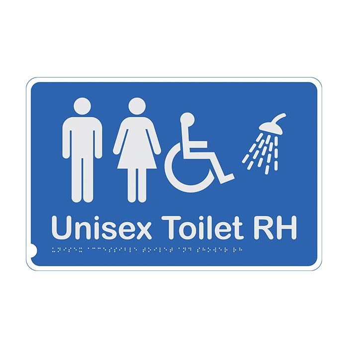 875061 Premium Braille Sign - Unisex Toilet & Shower RH B-W 