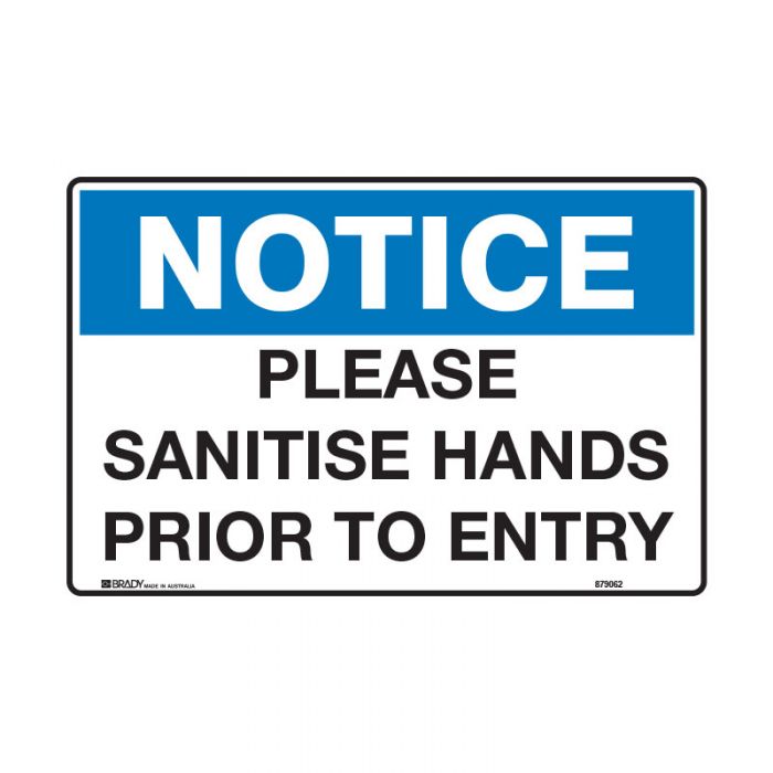 Notice Sign - Please Sanitise Hands Prior To Entering - 300 x 225mm, Poly
