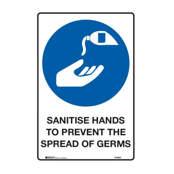 Mandatory Signs - Sanitise Hands To Prevent The Spread Of Germs - 450 x 300mm, Poly