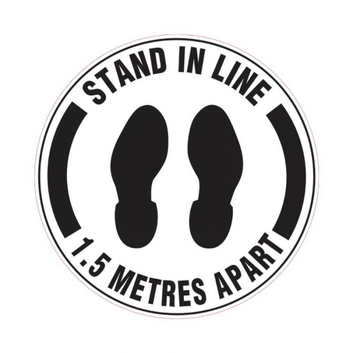 Floor Marking Sign - Stand In Line 1.5 Metres Apart, 300mm Diameter