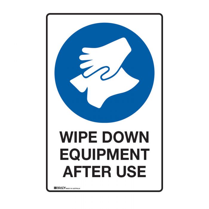 Mandatory Sign - Wipe Down Equipment After Use - 450 x 300, FLU