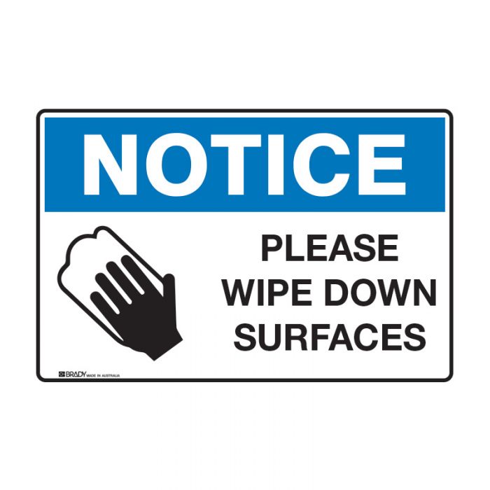 Notice Sign - Please Wipe Down Surfaces - 225 x 300, POLY