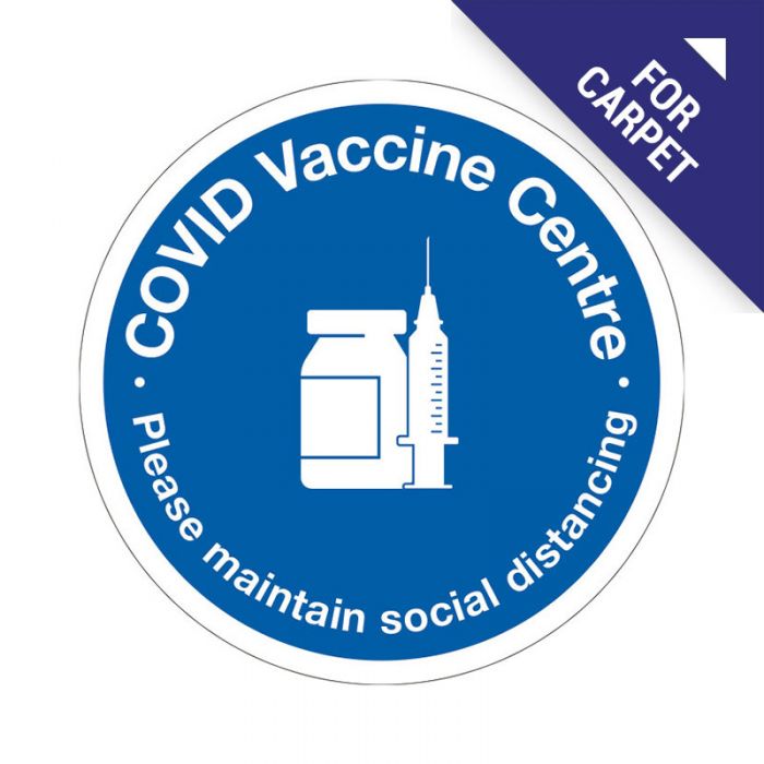 Carpet Floor Sign - COVID Vaccine Centre Please Maintain Social Distancing, 300mm