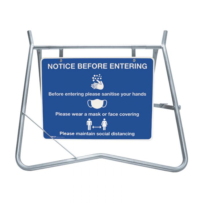 Notice Before Entering - Sanitise, Mask, Social Distancing Sign & Swing Stand Kit