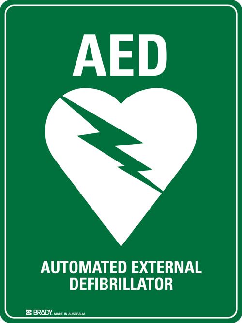 AED (Automated External Defibrillator) Sign - Self-Adhesive Vinyl, H250mm x W180mm