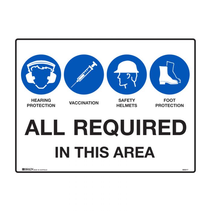 Multiple Condition Sign - PPE and Vaccination, 600 x 450mm, Poly