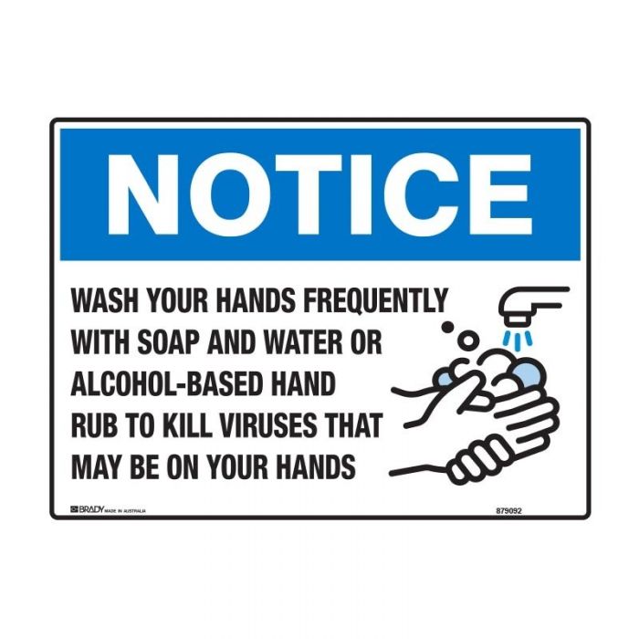 Notice Sign - Wash Your Hands Frequently - 600 x 450mm, Flu