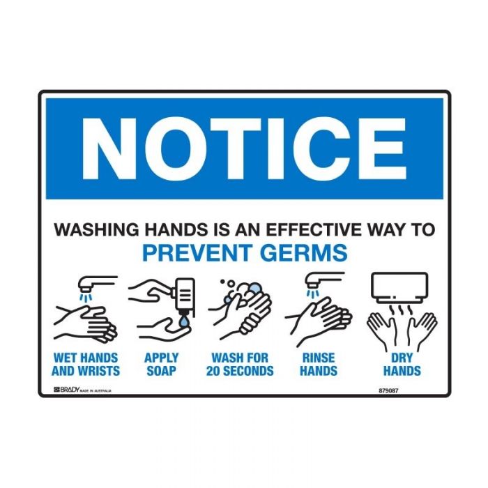 Notice Sign - Washing Hands Is An Effective Way To Prevent Germs - 600 x 450mm, Flu